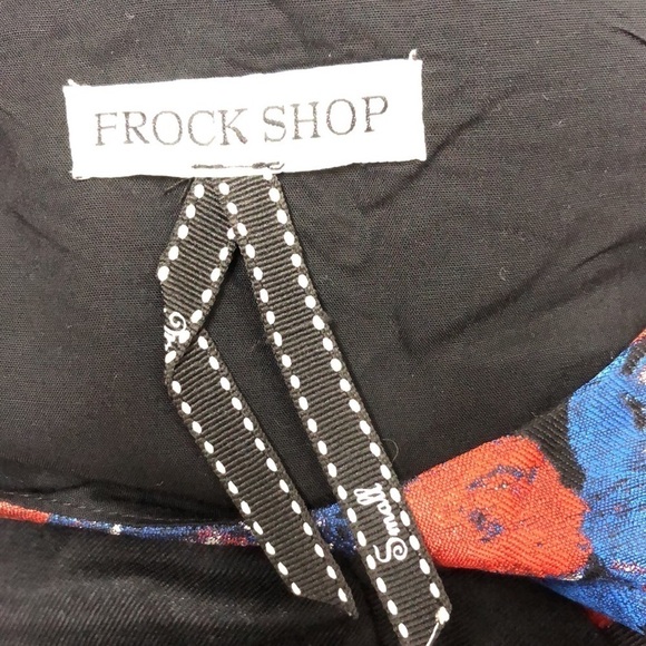 Frock Shop Black Blue Red Brushstroke Floral Fit and Flare Dress Size Small - Picture 7 of 9